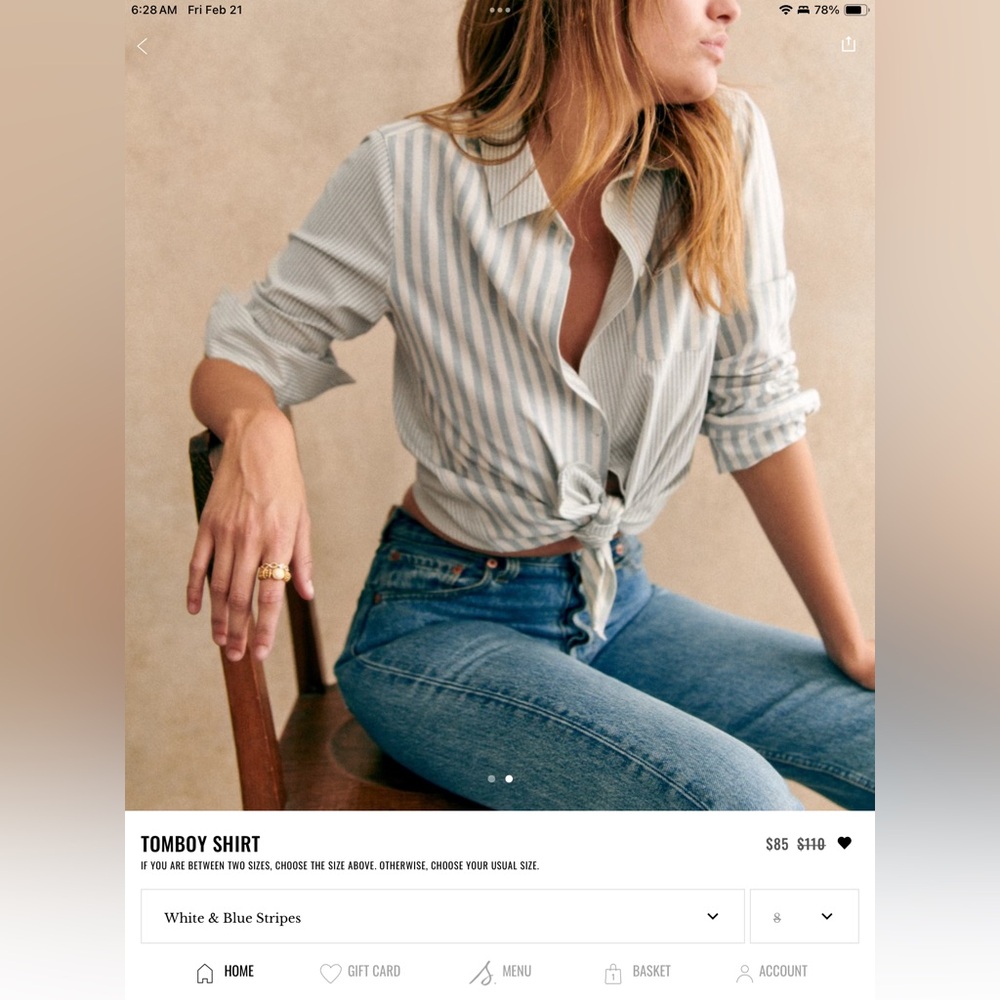 ISO - Sézane Tomboy 38/6 blue/ecru stripe varied width